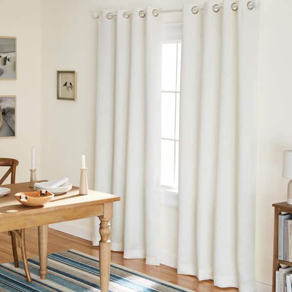 EXCLUSIVE HOME Lustre Vanilla Solid Woven Room Darkening Grommet Top Curtain, 52 in. W x 108 in. L (Set of 2)