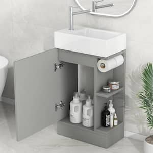 18.6 in. W. x 10.6 in. D x 33.2 in. H Single Sink Freestanding Bath Vanity in Gray with White Ceramic Top