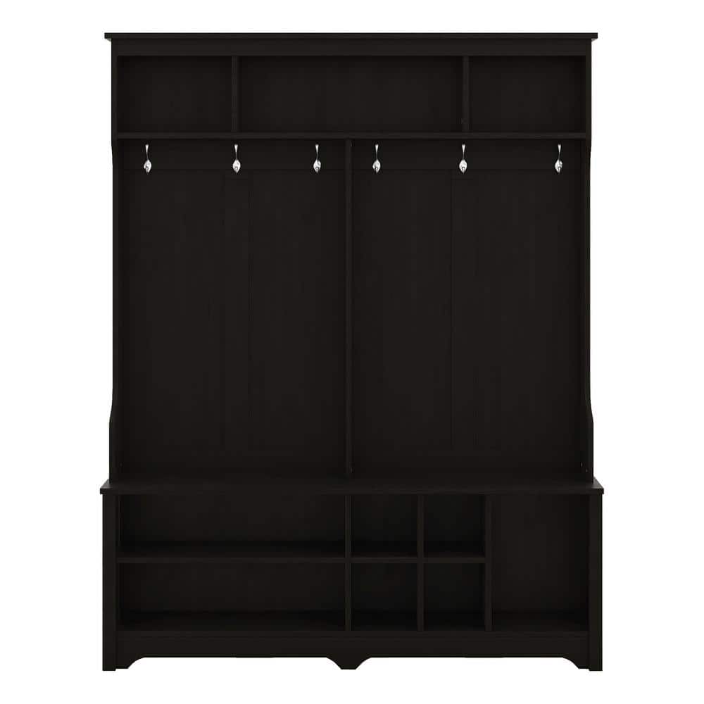 60 in. W x 15.7 in. D x 77.1 in. H Black Linen Cabinet Metal Hooks and Stor