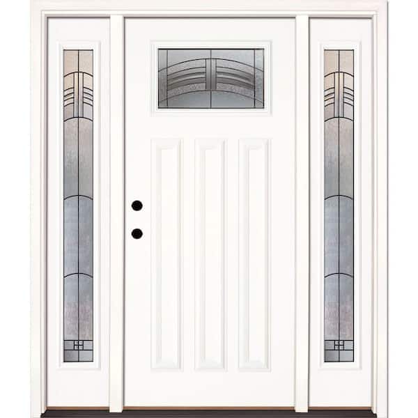 67.5 in. x 81.625 in. Rochester Patina Craftsman Unfinished Smooth Right-Hand Fiberglass Prehung Front Door w/Sidelites