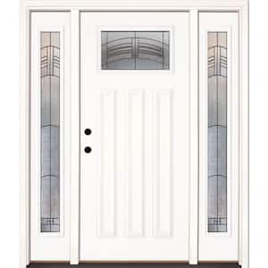 63.5 in. x 81.625 in. Rochester Patina Craftsman Unfinished Smooth Right-Hand Fiberglass Prehung Front Door w/Sidelites