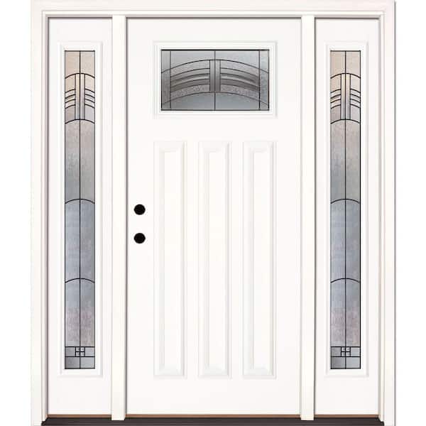 Feather River Doors 63.5 in. x 81.625 in. Rochester Patina Craftsman Unfinished Smooth Right-Hand Fiberglass Prehung Front Door w/Sidelites