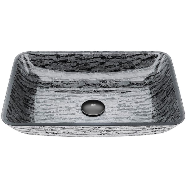 VIGO Donatello Artistic Titanium Gray Glass 18 in. L x 13 in. W x