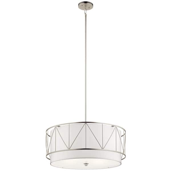 Birkleigh 4-Light Satin Nickel Transitional Shaded Kitchen Pendant Hanging Light with Fabric Shade