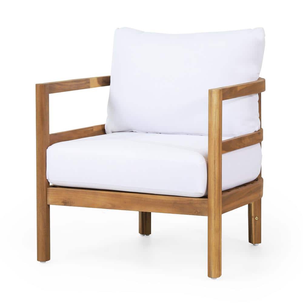 Payne Teak Finish Solid Wood Patio Outdoor Lounge Chair with White Cushions price history on PriceWatchPro