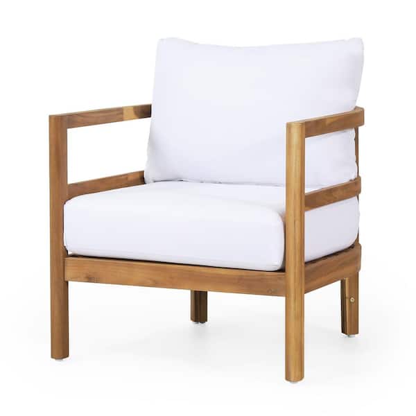 Noble House Varva Teak Wood Lounge Chair with White Cushion