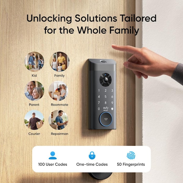 eufy Security E330 Black Video Smart Lock WiFi 3-in-1 Camera, Doorbell, and Fingerprint Keyless Entry Door Lock with Built-In Chime