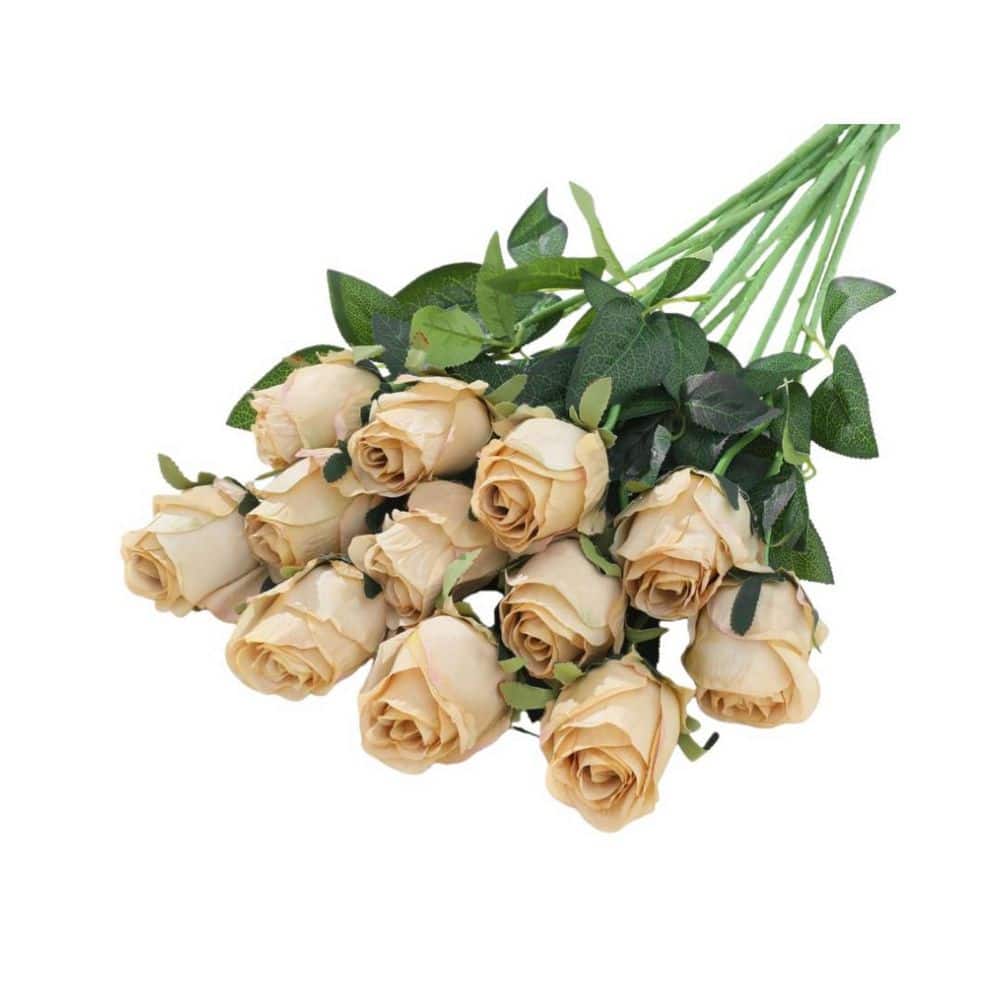 20.47 in. Yellow Series Champagne Indoor Artificial Roses in Clear