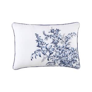 Bedford Embroidered Blue Cotton Throw Pillow