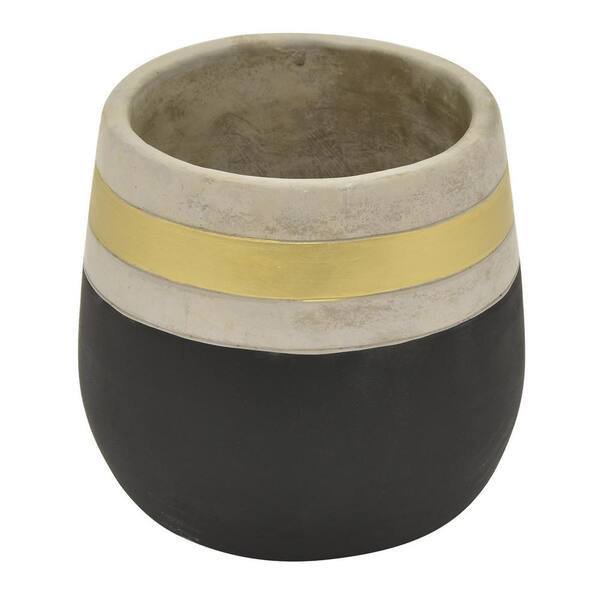 THREE HANDS 7.25 in. Flower Pot Black and Gold