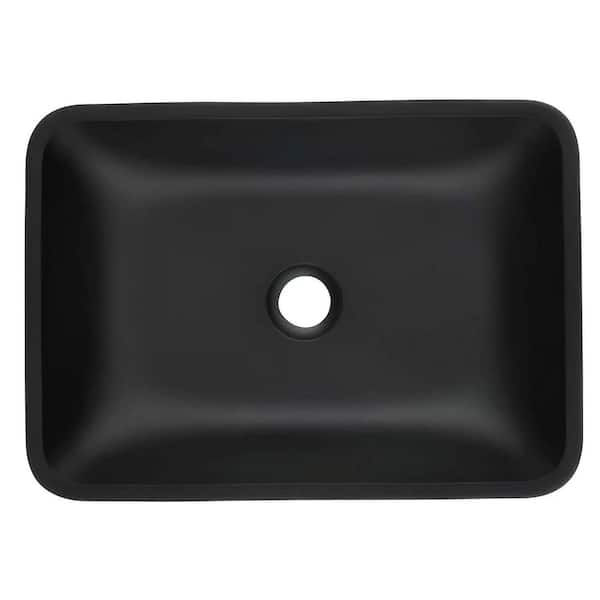 13.0 in. L-18.13 in. W-4 in. H Matte Shell Glass Rectangular Vessel Bathroom Sink in Black with Matte Black Faucet