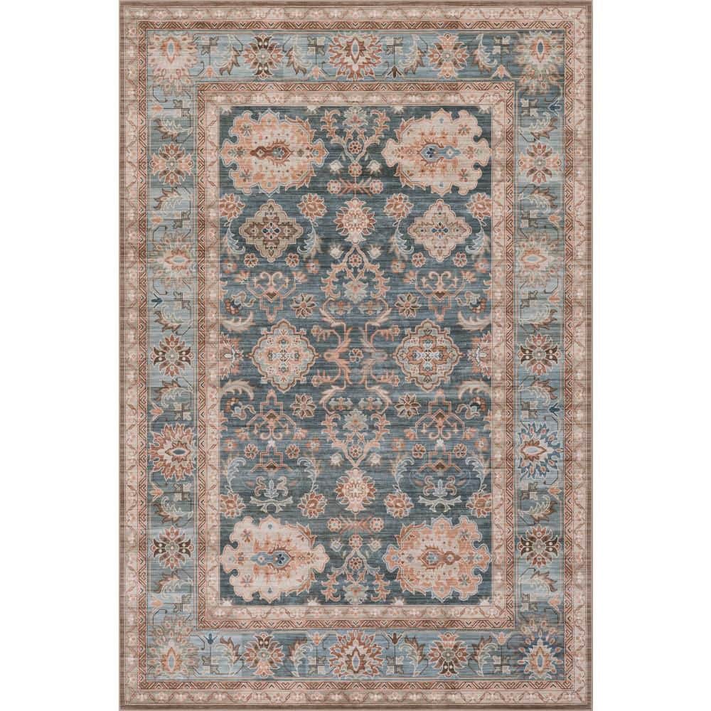 nuLOOM 5 ft. x 8 ft. Blue Liora Traditional Washable Indoor Area