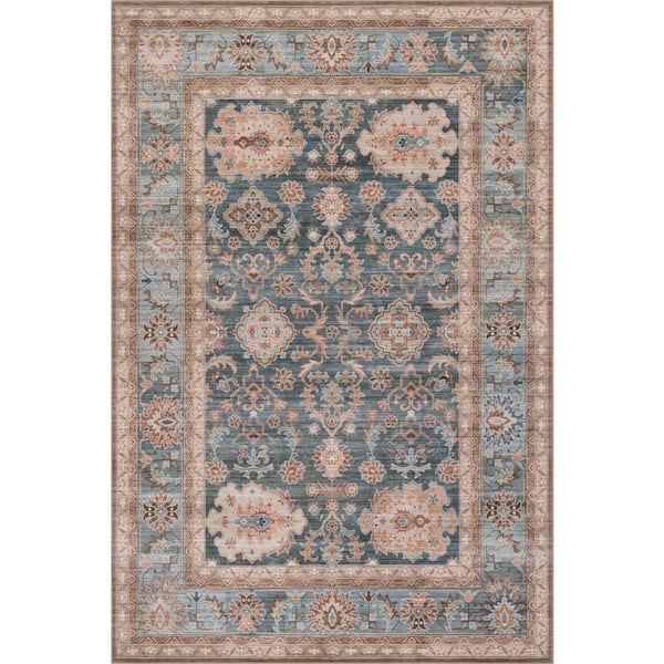 8 ft. x 10 ft. Blue Liora Traditional Washable Indoor Area Rug
