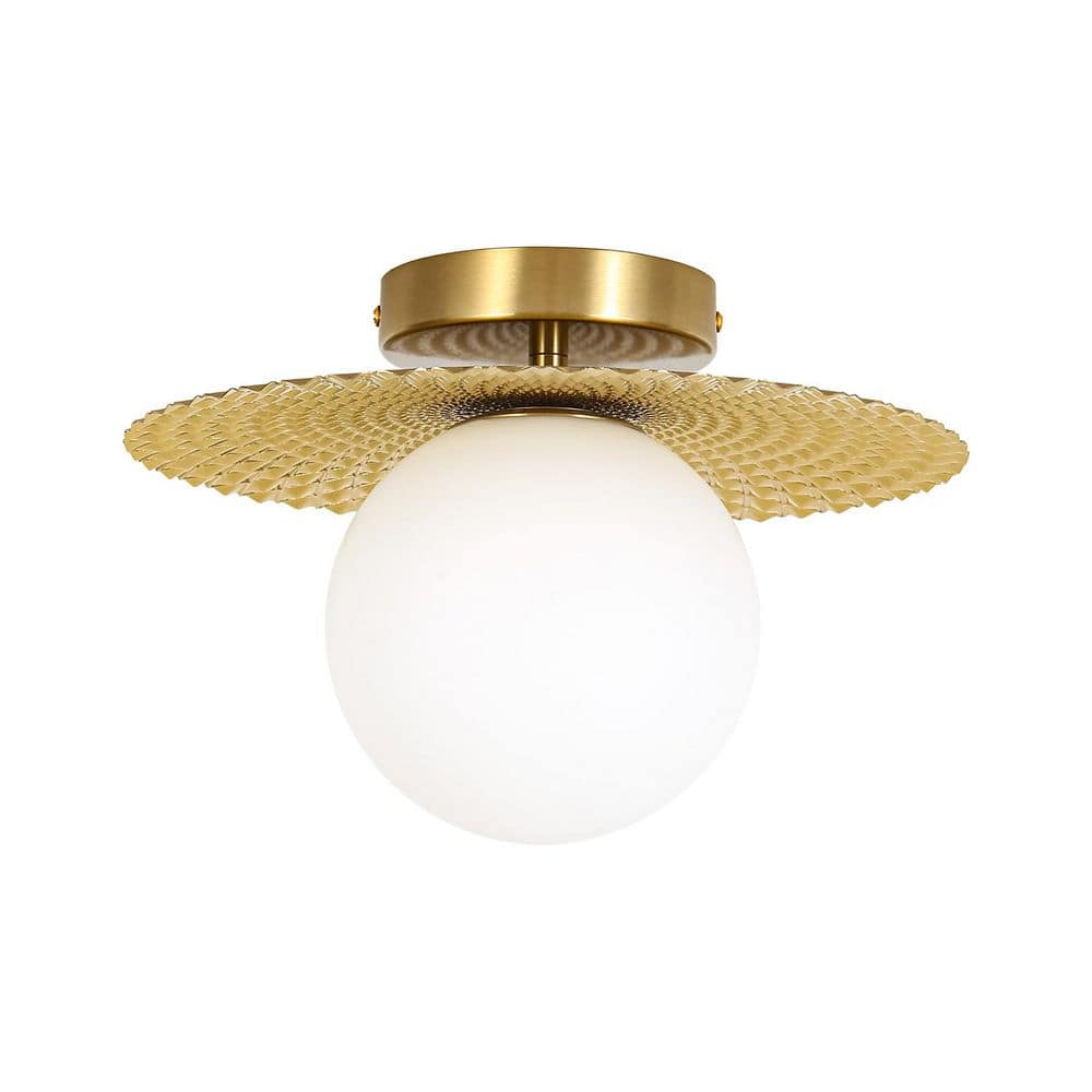 Argos 1-Light 11.8 in.L Brushed Brass Floral Globe Semi-Flush Mount with Opal Glass Globe for Hallway and Entryway price history on PriceWatchPro