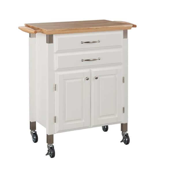 HOMESTYLES Dolly Madison White Kitchen Cart with Natural Wood Top