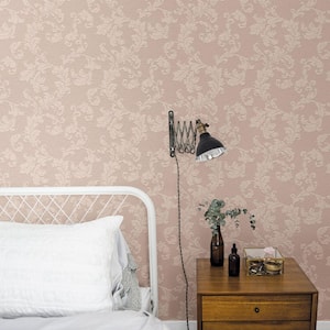 Emporium Collection Pink Acanthus Trail Embossed Metallic Ink Finish Paper Non-Pasted Non-Woven Wallpaper Roll