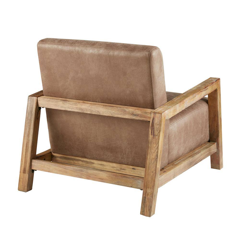 Taupe Faux Leather Accent Chair with Medium Wood Frame
