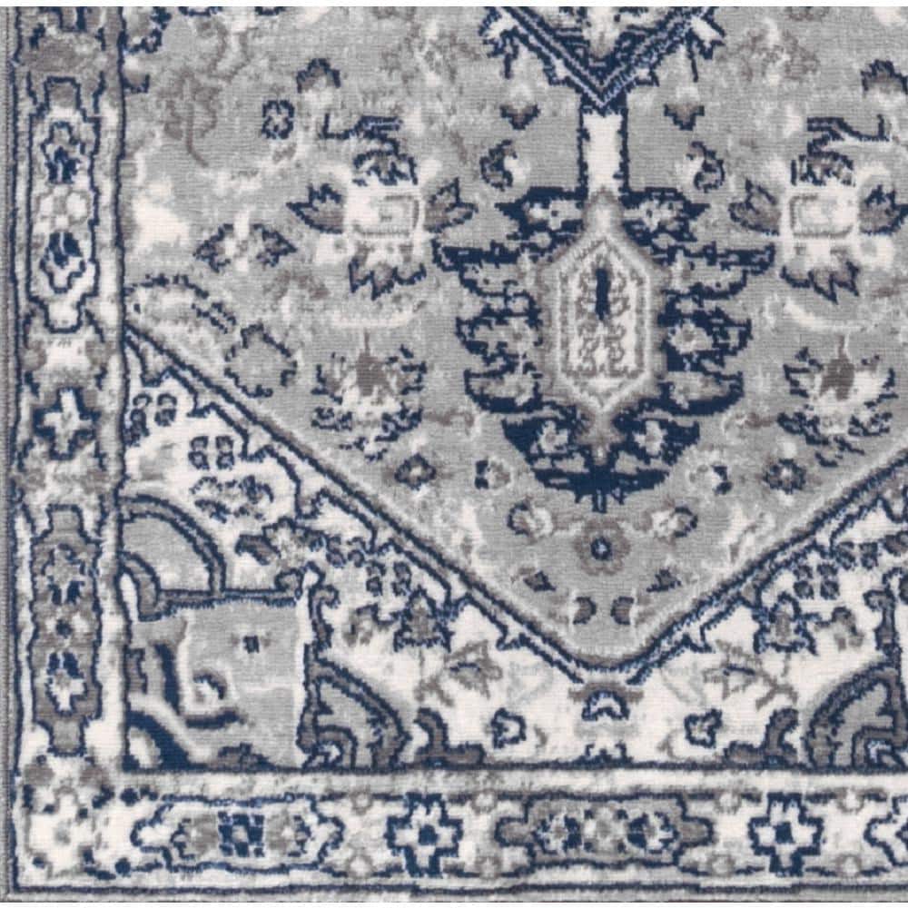 Modern Persian Medallion 6.3"x27.03" Gray Synthetic Runner Rug
