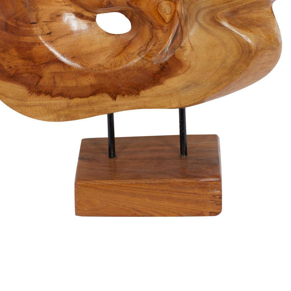 Brown Teak Wood Live Edge Abstract Tabletop Sculpture