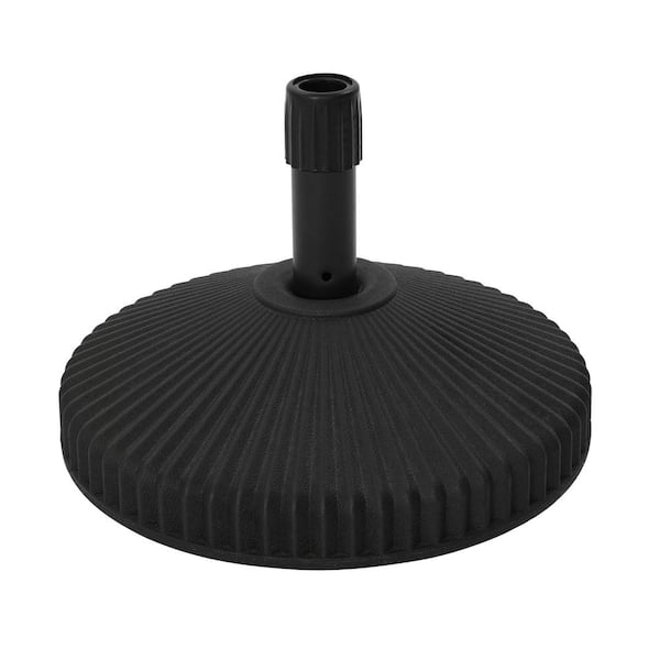Clihome Round Patio Umbrella Base in Black, Fillable with Water or Sand, Fits 1.5/1.9in Poles, Black PE with Knob Lock
