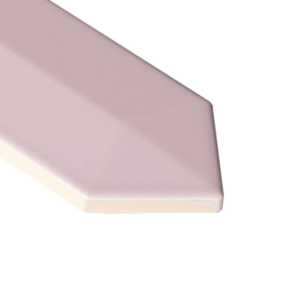 Pink Elongated Hexagonal Ceramic Wall Tile, 3x13 inches