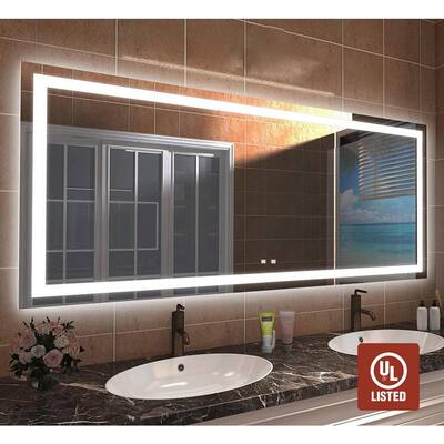 72 in. W x 36 in. H Large Rectangular Frameless LED Light Anti-Fog Wall Bathroom Vanity Mirror