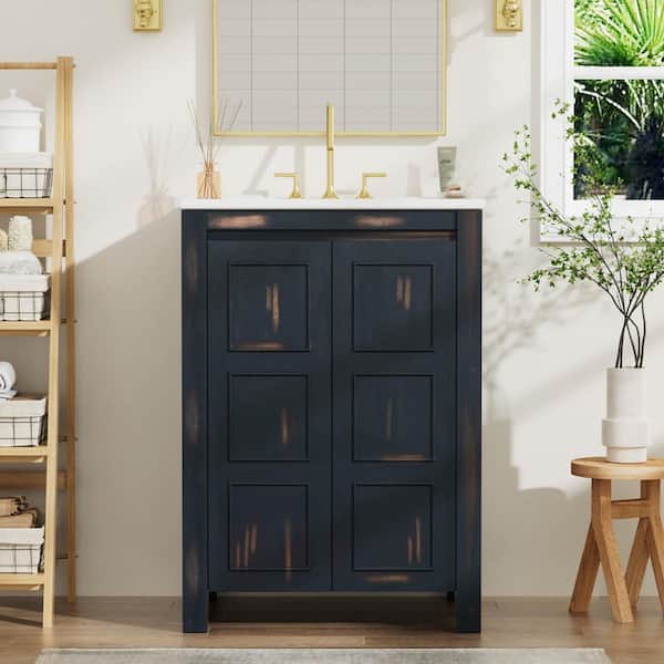 Unbranded 24 in. W x 18. 3 in. Dx 33. 8 in. H in Single of Sink Freestanding Espresso Bath Vanity, with White Ceramic Top Basin