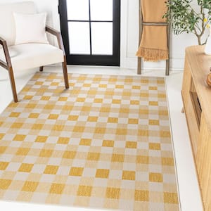 Darcy Traditional Geometric Bold Gingham Yellow/Cream 3 ft. x 5 ft. Indoor/Outdoor Area Rug
