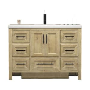 VIV 47 in. W x 20 in. D x 35 in. H Single Sink Freestanding Bath Vanity in Teak Oak with White Ceramic Top