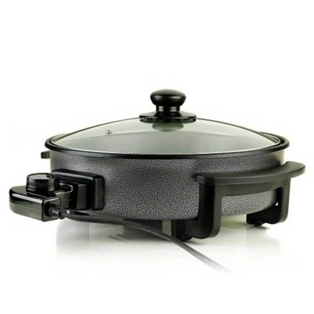 Ovente 12 In. Black Non Stick Electric Skillet Aluminum Body and Tempered Glass Lid, Removable