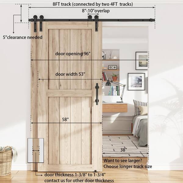 Winsoon 8 Ft 96 In Single Track Bypass Sliding Barn Door Hardware Kit For Double Doors Low Ceiling Gcm5167 Winsoon 8 Ft 96 In Single Track, 8 Ft Sliding Barn Door Kit