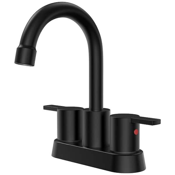 Unbranded Surface Mounted 2 Handles Bathroom Faucet with Drain Kit Included in Matte Black