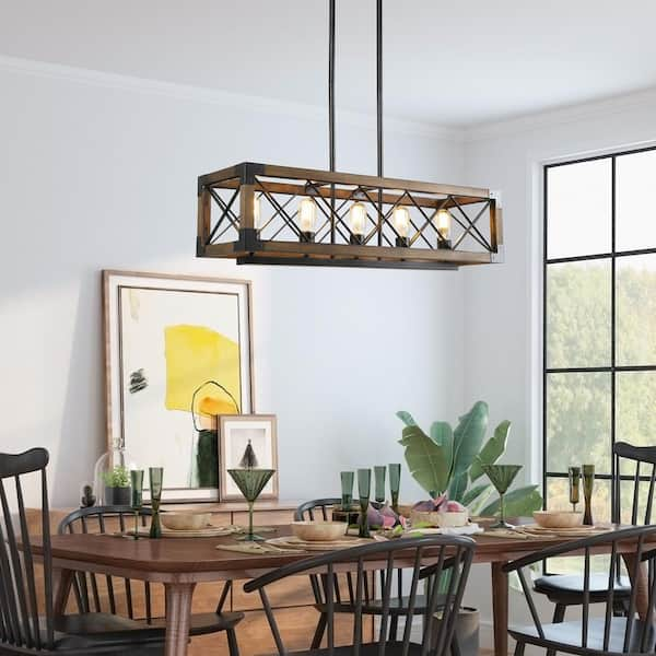 Lnc Solid Wood Modern Farmhouse Chandelier Matte Black Rustic Kitchen Island Lighting 5 Light Pendant Chandelier Nzefi2hd13529a6 The Home Depot