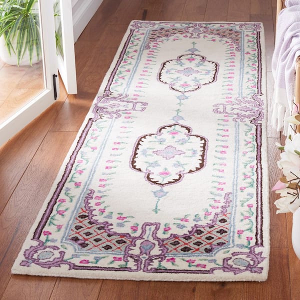 Bellagio 2 ft. x 8 ft. Ivory Floral Border Runner Rug