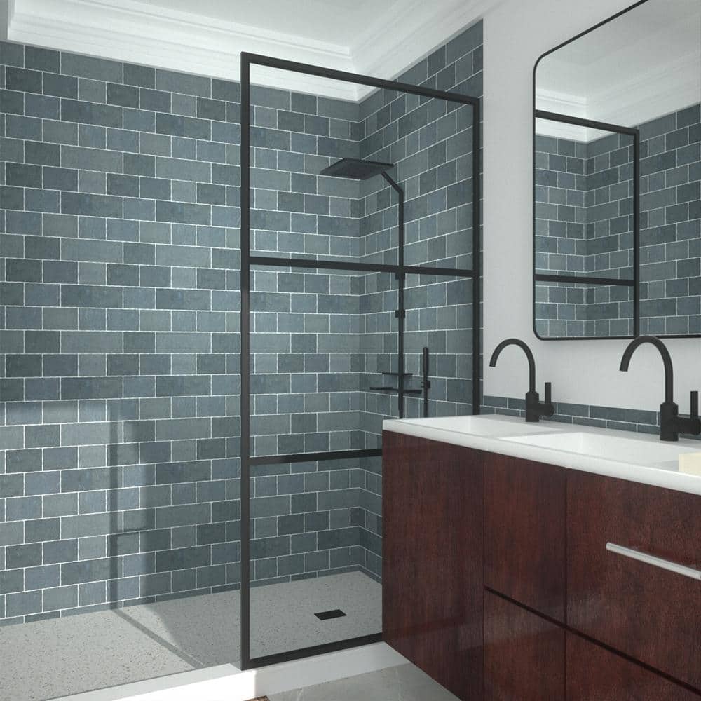 Matte Black Framed Clear Tempered Glass Shower Screen