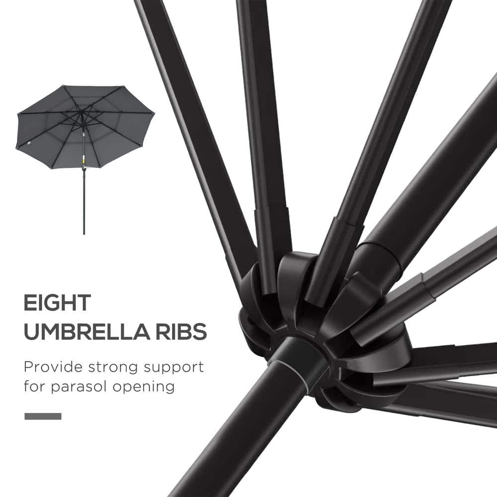 Dark Grey 9FT 3-Tier Patio Umbrella with Crank and Tilt
