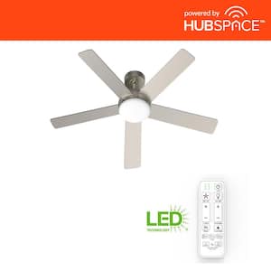 Carley 52 in. Integrated LED Indoor Brush Nickle Smart Ceiling Fan with Remote Control and CCT Powered by Hubspace