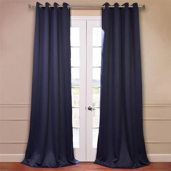 Exclusive Fabrics & Furnishings Navy Blue Rod Pocket Room Darkening Curtain - 50 in. W x 108 in. L (1 Panel)