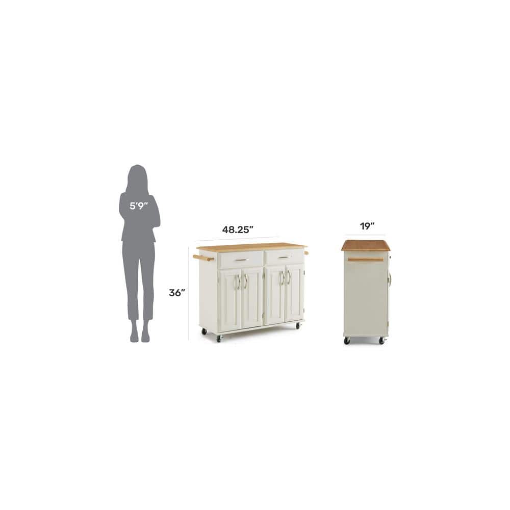 Maple and White Rectangular Kitchen Cart with Storage