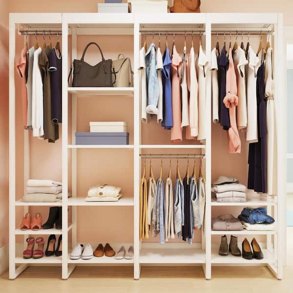 CLOSETS By LIBERTY 84 in. W White Adjustable Wood Closet System with 13-Shelves and 4-Rods