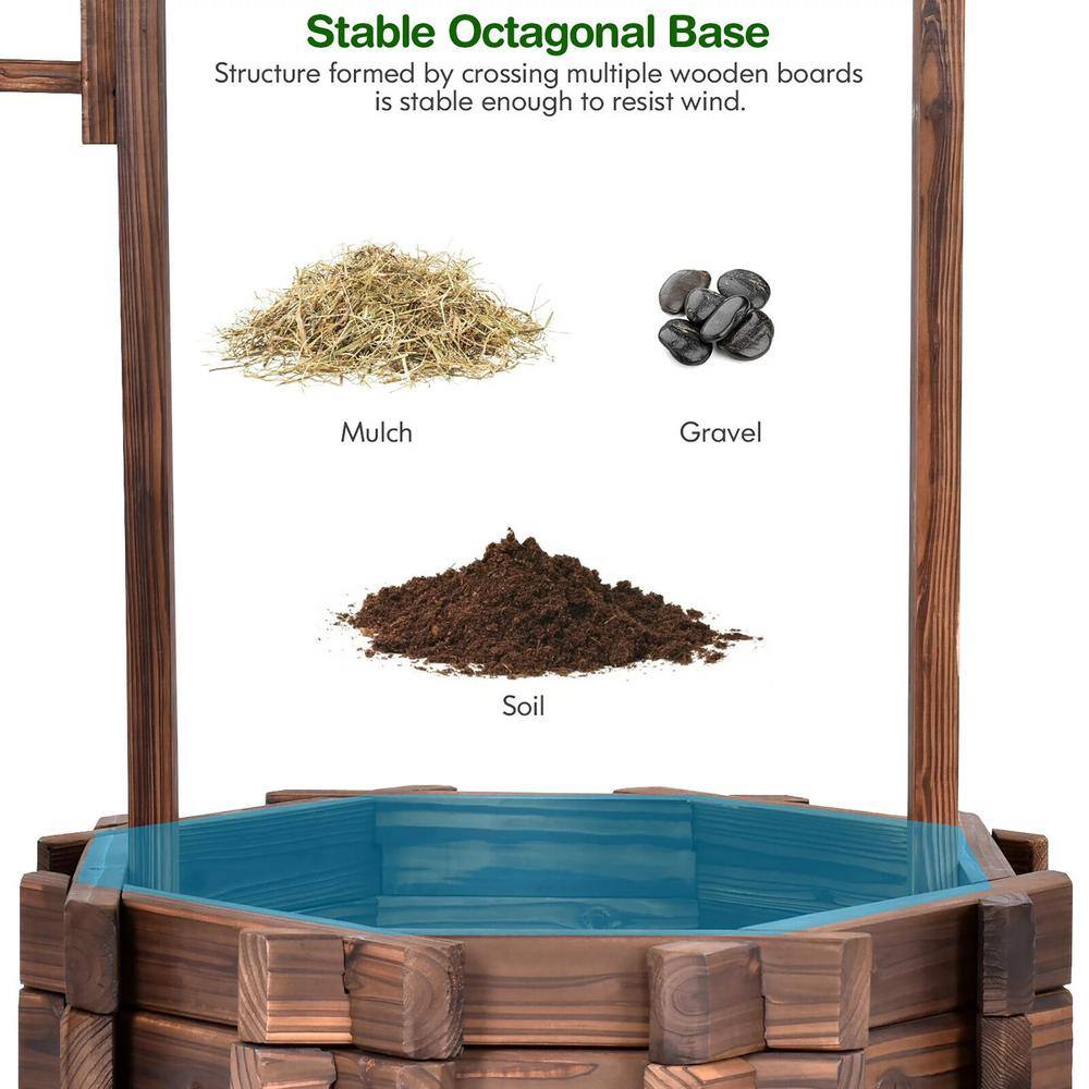 Rustic Fir Wood Outdoor Wishing Well Planter with Bucket