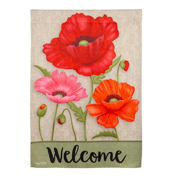 Evergreen Enterprises 2-1/3 ft. x 3-2/3 ft. Poppy Welcome Suede House Flag