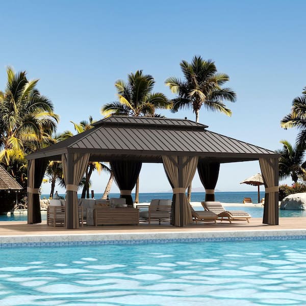 14 ft. x 22 ft. Aluminum Hardtop Outdoor Gazebo with Double Galvanized Steel Roof,Included Mosquito Netting and Curtains