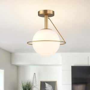 Fragoso 11 in. 1-Light Modern Semi Flush Mount Ceiling Light with White Glass Shade