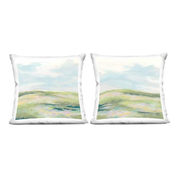 Stupell Industries Pastel Meadow under Blue Sky Green Print Polyester 18 in. x 18 in. Throw Pillow (Set of 2)