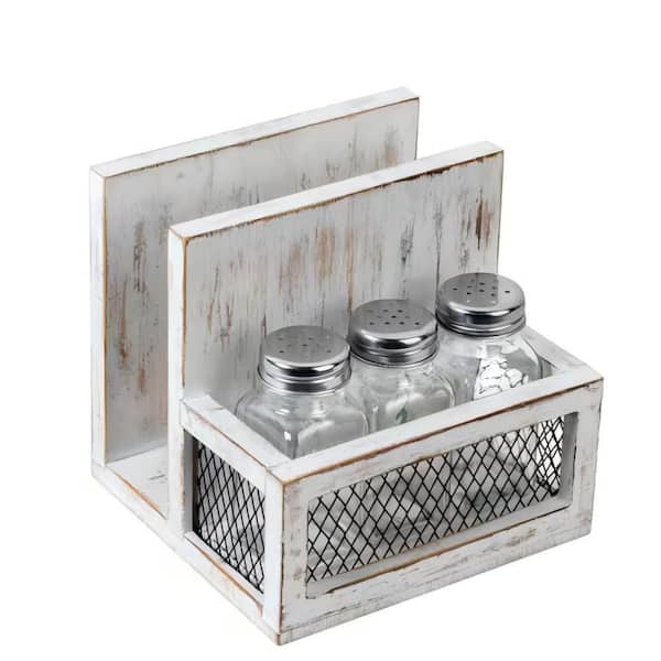 Multifunctional Napkin Holder with Salt and Pepper Shakers Holder for Home Kitchen, White