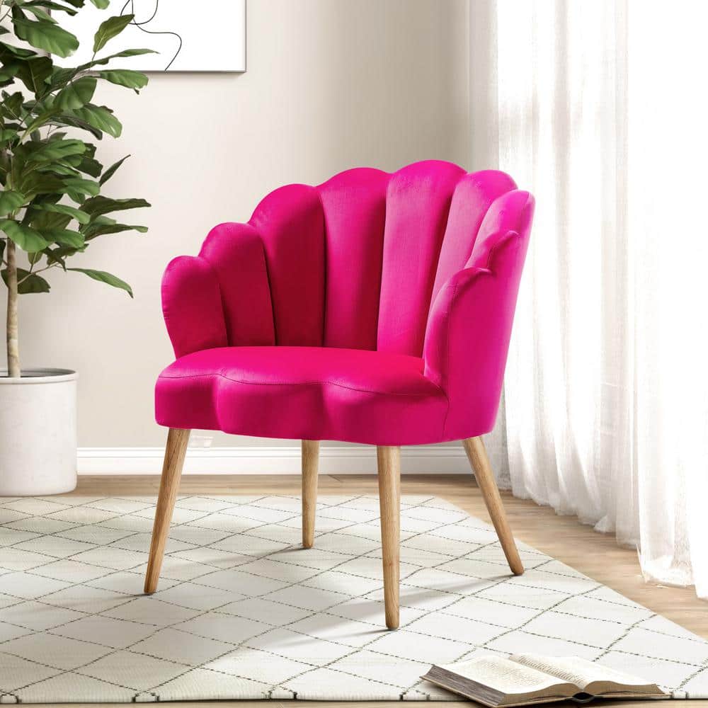 Fushia Velvet Barrel Accent Chair with Scalloped Back