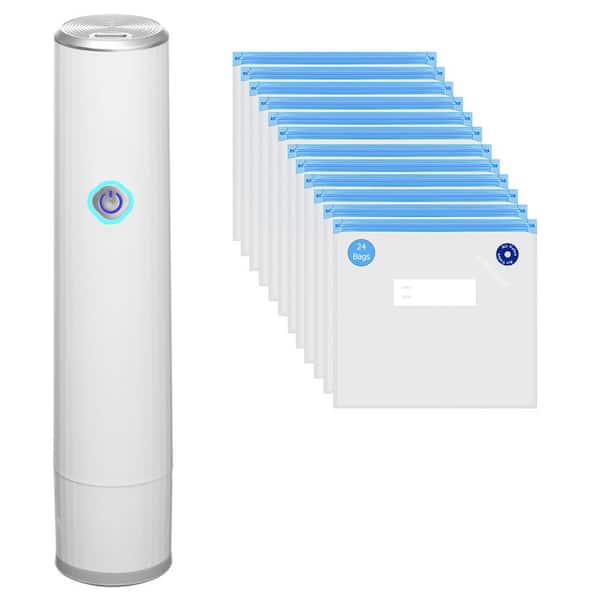 Basicwise Handheld Vacuum Sealer Machine with 24-pc Reusable Bags Food Storage Kitchen Organization Sous Vide Cooking