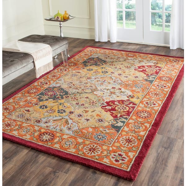 Heritage Multi/Red 5 ft. x 8 ft. Floral Border Geometric Area Rug