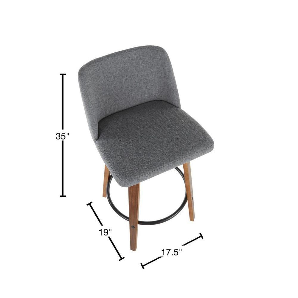 Walnut and Black Swivel Mid-Century Modern Counter Stools